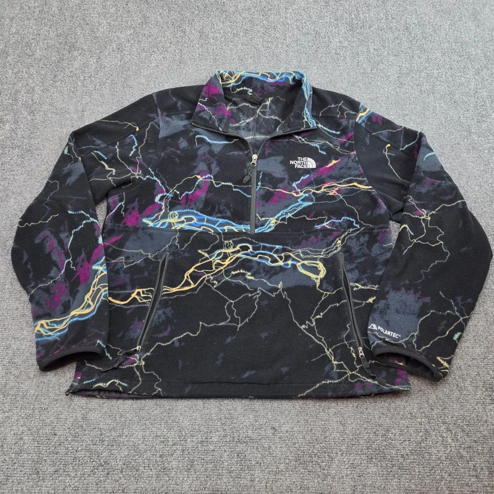 The North Face Fleece Pullover Mens L Black Abstract Print Polartec 1/4 Zip Top